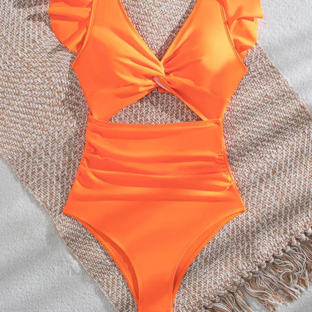 NEW Vibrant Red Ruffle Cutout Swimsuit Size Small